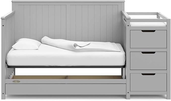 Graco Hadley 5-in-1 Convertible Crib and Changer with Drawer (Pebble Gray) – Crib and Changing-Table Combo with Drawer, Includes Changing Pad, Converts to Toddler Bed, Daybed and Full-Size Bed