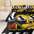 Excavator Comforter King Size,Construction Truck Comforter Set for Kids Teens Boys Girls,3Pcs Bedding Set Printed Comforter with 2 Pillowcases,Soft and Lightweight(Black，King Size)