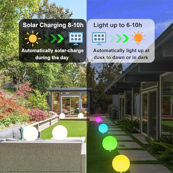 12 Inch Solar Glowing Ball Light Outdoor, Solar Garden Globe Light w/Remote, RGB Color Changing Waterproof Large LED Orb Lights, Landscape Lighting Mood Lamp w/Ground Stake for Patio Yard Lawn Path