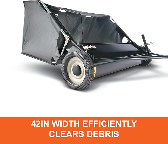 Agri-Fab 45-0320 42" Tow-Behind Lawn Sweeper, 12 cu. ft Hopper Bag Capacity; Leaf & Grass Catcher, with Adjustable Brush Height and Easy to Use Dumping Rope