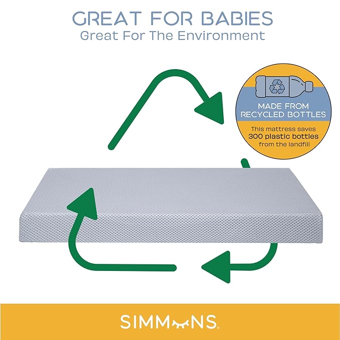 Simmons Kids Foundry 6-in-1 Convertible Baby Crib, Rustic Mist with Matte Black + Quiet Nights Breathable Crib Mattress with Removable/Machine Washable Cover (Bundle)
