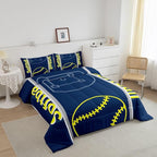 Feelyou Kids Softball Comforter Set Queen Size Sports Game Bedding Set for Boys Girls Teens Bedroom Decor Baseball Comforter Softball Gaming Theme Duvet Set with 2 Pillow Case