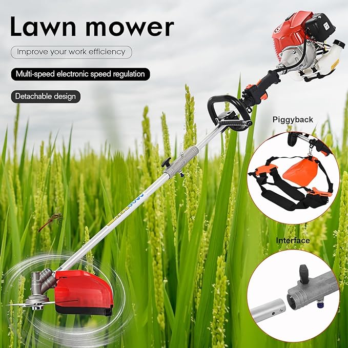 Weed Eater Gas Powered, 52CC Brush Cutter, 2-Stroke Handheld Cordless Chainsaw Hedge Pruner for Home, Yard, Garden Red