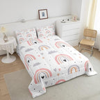 Rainbow King Bedding Sets For Girls, Kawaii Cloud Comforter Set 3 Pieces With 2 Pillow Cases, Pink Love Heart Down Comforter For Kids Boys Women Adult, Hand Drawn Cartoon Rainbow Duvet Insert