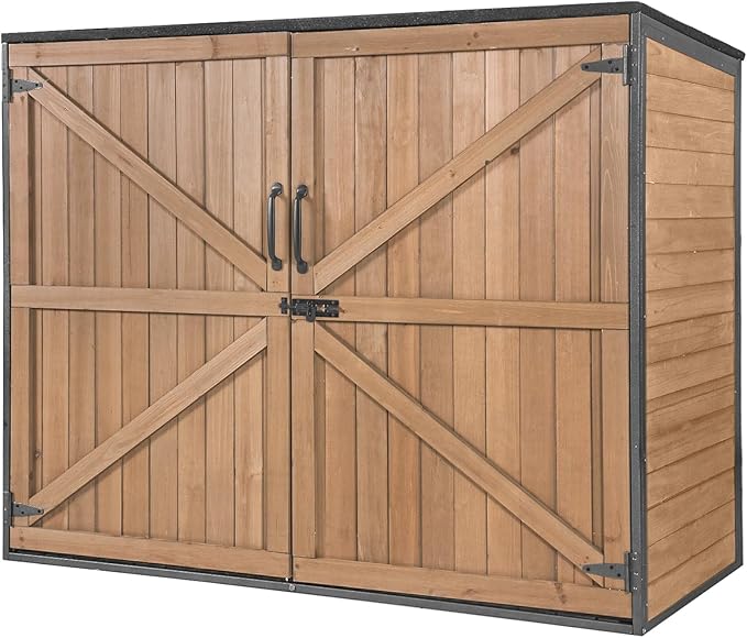 Gutinneen Outdoor Storage Shed Cabinet with Strong Iron Frame Large Wooden Garden Shed Tool House with Adjustable Shelfs,Medium