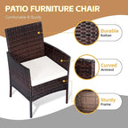 Patio Furniture Set 3 Pieces All-Weather Rattan Outdoor Furniture Patio Chairs with Tempered Glass Table for Porch Bistro Balcony Bistro Set(Brown/White)