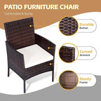 Patio Furniture Set 3 Pieces All-Weather Rattan Outdoor Furniture Patio Chairs with Tempered Glass Table for Porch Bistro Balcony Bistro Set(Brown/Beige-2)