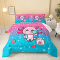 Kawaii Axolotl Comforter,Pink Salamander Comforter Set for Kids Teens Girls,3Pcs Bedding Set Printed Comforter with 2 Pillowcases,Down Alternative,Soft and Lightweight(Pink，Full Size)