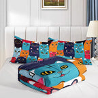 Axolotl Cartoon Cat Comforter Set Kids Bedding Full Size,Cute Colorful Cat Bedding Set for Kids Boys Girls Adults Teens Room Decor,Kids Comforter Set All Season,1 Comforter 2 Pillow Cases