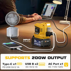 Power Inverter 200W Portable Power Station Generator Compatible with DeWALT, Ecarke Real 200W Supply Charger Adapter with Dual USB,AC Outlet and Type-C with 5Ah Battery & Charger Station Kit