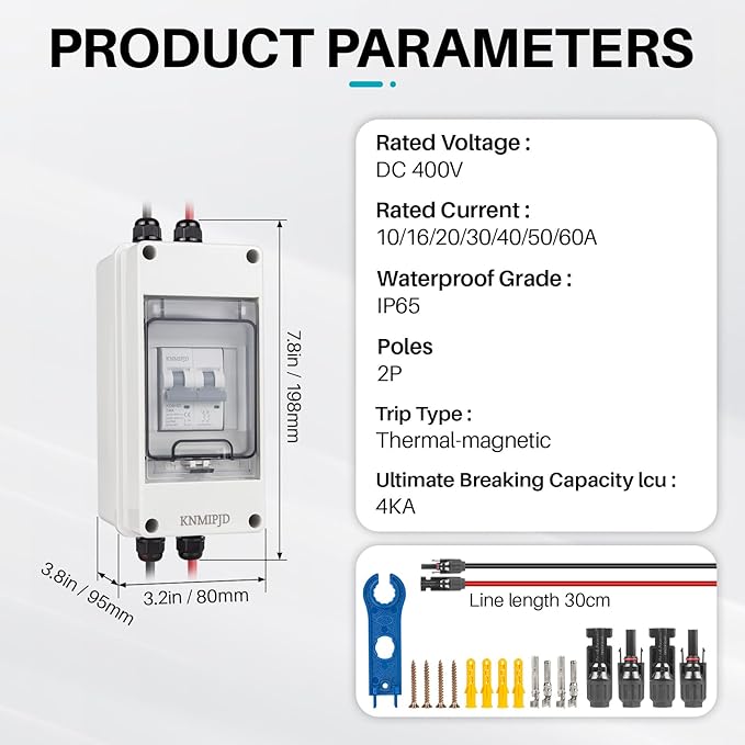 Solar Panel Disconnect Switch 10A 2P 400V Dc/AC Breaker Disconnect Box Outdoor Breaker Box Suitable for photovoltaic and Wind Energy Home Battery Systems (10 Amps)