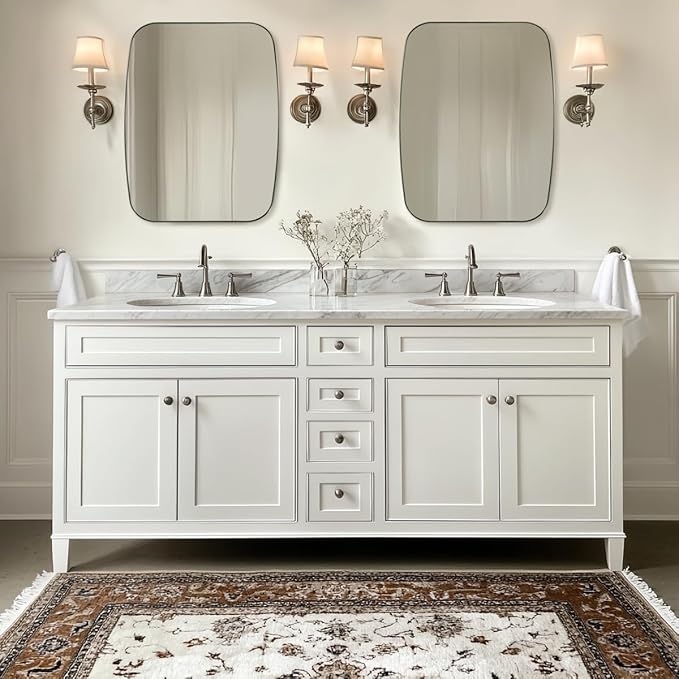 ANDY STAR Brushed Nickel Oblong Mirror, 32x40 Inch Brushed Nickel Oval Mirror for Bathroom with Stainless Steel Metal Frame, Wall Mouned for Bathroom, Living Room, Entryway