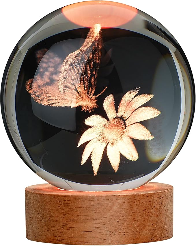 Large 3D Butterfly Crystal Ball Night Light, Gifts for Grilfriend Butterfly Crystal Lamp 16 Color Changing with Remote for Bedroom Decor, Girlfriend Gift for Teens Boys and Girls, Butterfly