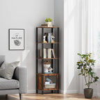 TUTOTAK 5 Tier Bookcase and Bookshelf, Narrow Book shelf with Door for Small Space, for Living Room, Office, Study, Entryway, Brown BS03BB005