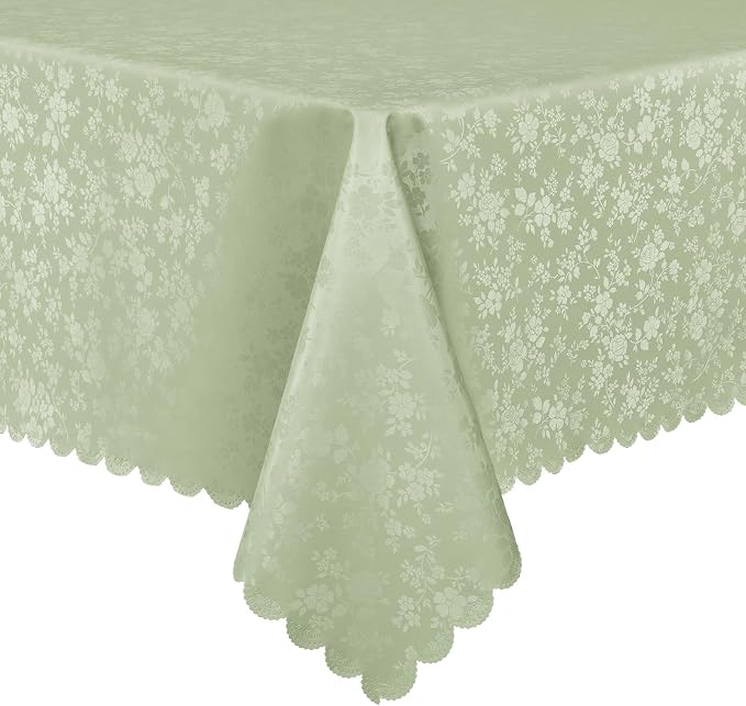 Smiry Rectangle Waterproof Heavy Duty Vinyl Tablecloths, 52 x 70 Inch | Wipeable Washable Floral Embossed Table Cover for Kitchen and Dining Room, Indoor & Outdoor Use, Grass Green
