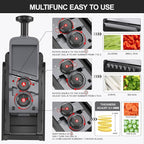 SupMaKin 8 IN 1 Upgraded Safe Mandoline Slicer,Multi Vegetable Chopper,Potato Slicer, Onion Chopper with Drain Basket Storage Container, Cheese Grater Kitchen Chopping Artifact (Black)