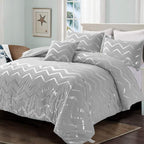 Grey and Silver Comforter Set Queen Metallic Print Geometric Bedding Set, 4 Pieces Lightweight Microfiber Bed Set for Teen Kids Boys (2 Pillow Shams + 1 Decorative Pillow Sham)