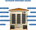 Outdoor Sauna 4 Person, Far Infrared Sauna for Home Low EMF, Wooden Spa Dry Saunas Room with Infrared Lighting and Integrated Speakers, 7 Colors Chromotherapy for Indoor and Gym