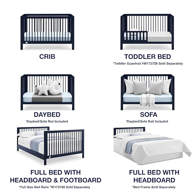 babyGap by Delta Children Charlie 6-in-1 Convertible Crib TrueSleep Crib and Toddler Mattress (Bundle), Navy