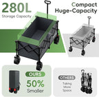 46" L Collapsible Foldable Extended Wagon, 500LB Weight Capacity with 280L Heavy Duty Folding Cart,Utility Wagon with All-Terrain Beach Wheel & Drink Holders,Gray