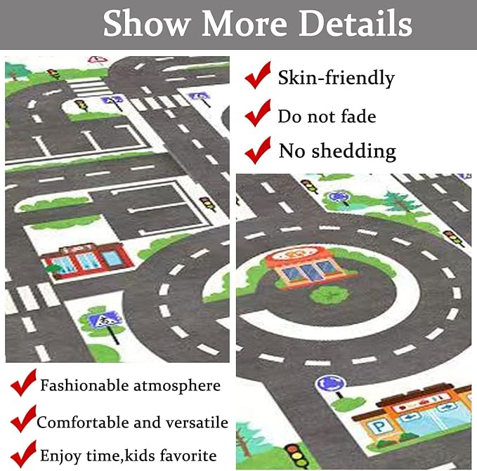 Kids Rug Play Mat Great for Playing with Cars and Toys,Educational Kid Road and Traffic City Life Carpet,Children Baby Fun Throw Rug for Bedroom Play Room,24X35Inch/60X90CM