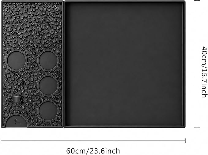 Coffee Bar Mats for Countertop, 23.6x15.7in Silicone Dish Drying Mat | Black Silicone, Home Bar Counter, 2-Zone Dish Mat Drying Kitchen Mat, 4 Tool Slots, Bartender Accessories