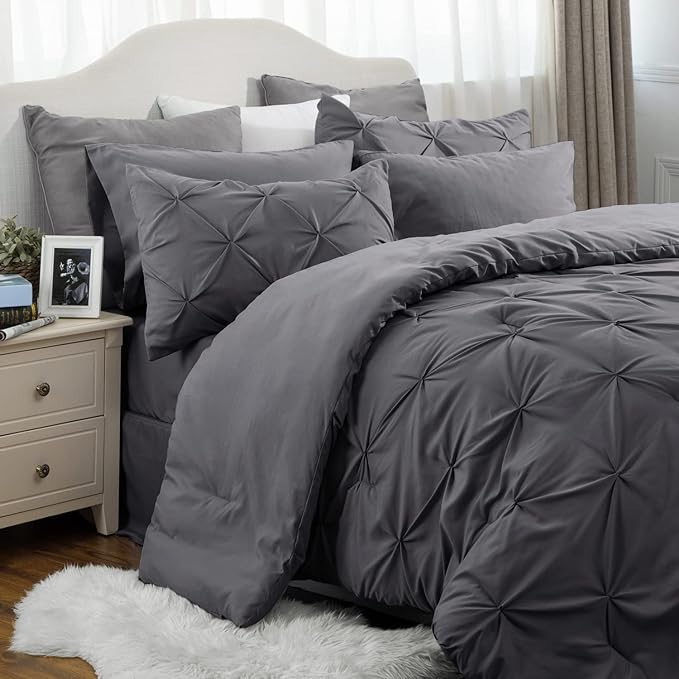 Bedsure Full Size Comforter Sets - Bedding Sets Full 7 Pieces, Bed in a Bag Dark Grey Bed Sets with Comforter, Sheets, Pillowcases & Shams, Adult & Kids Bedding