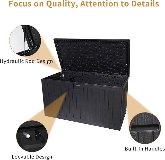 KUIKUI 288 Gallon Waterproof Deck Box, Outdoor Storage Box Waterproof Lockable with Divider and Lifter Prevent Water Seeping into from Floor for Patio Cushions