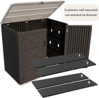 ZZM Large Outdoor Storage Shed, 48 Cu Ft Resin Versatile Storage Cabinet for Patio Accessories, Trash Cans & Garden Tools, Durable Horizontal Storage Box with Lockable Lid (Black)