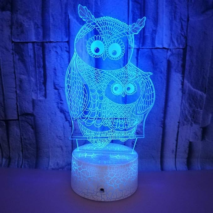 Owls 3D Night Lights Mother and Kids 7 Color Changing USB LED Table Arts Lamp for Great Kids Xmas Birthday Gifts Baby Store Office Kindergarten Decoration