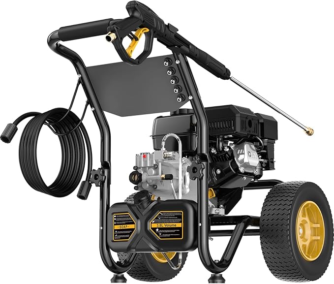 BLUBERY 3600 PSI Gas Pressure Washer, 2.7 GPM Heavy Duty High Power Washer, 30Ft Pressure Hose&Soap Tank,5 Pressure Nozzles,Black