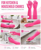 Disfore Rubber-Gloves Dishwashing Gloves for Cleaning-Kitchen - 2 Pairs Long Household Cleaning Gloves for Washing Dishes