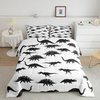 Erosebridal Dinosaur Down Comforter Dino Silhouettes Bedding Set King Size, Wildlife Animals Black White Comforter Sets for Kids Boys Teens Adult Bedroom, Dinosaurs Comforter with 2 Pillow Cases