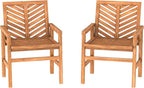 Walker Edison 2 Piece Outdoor Patio Chevron Wood Chair Set All Weather Backyard Conversation Garden Poolside Balcony, Set of 2, Brown