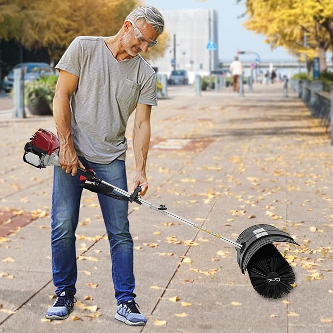 Gas Power Sweeper,31CC 1.4HP 4 Stroke Power Broom Sweeper Handheld Walk Behind Cleaning Driveway,Gas Powered Lawn Sweeper Snow Brush Sweeper for Park Lawn Sidewalk Outdoor