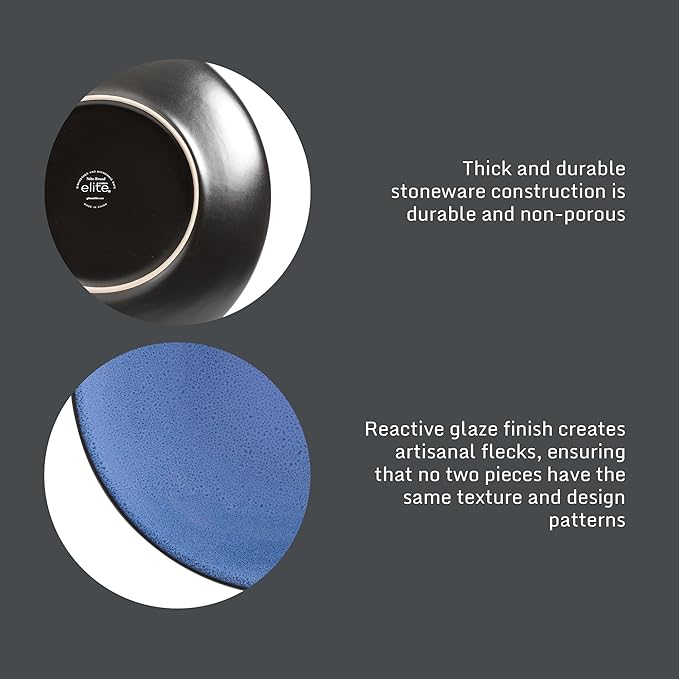 Gibson Elite Soho Lounge Round Reactive Glaze Stoneware Dinnerware Set, Service for 4 (16pc), Blue, Soho Round.