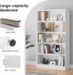 Farini 5 shelf boockase Display Bookcase Freestanding Wooden Bookshelves for Home Office Living Room,60 Inch Height,White