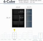 Apexa 6 Cube Storage Organizer Shelves, Stackable Wood Bookcase Fits Cubby Bins for Organization, Dorm Teen Room Decor & Home Office, Black