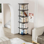 5 Tier Square Rotating Bookshelf, 360 ° Display Stackable Spinning Bookshelf Tower, Space Saving Tall Floor Standing Swivel Bookcase Corner Storage Organizer for Bedroom, Living Room, Black