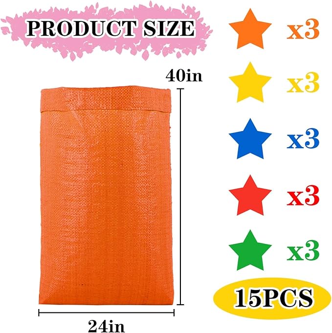 15Pcs Potato Sack Race Bags Large Size Game Race Bag for Carnival Easter Christmas School Outside Lawn Sports Games, Birthday Parties, Outdoor Family Gatherings, Barbecues