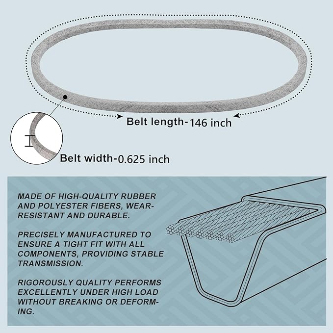 5/8 x 146 Lawn Mower Belt Replace for Exmark 633127 1-633127 Scag 484197 60 inch Deck Belt Kevlar Lawn Mower Belt for Exmark Lazer Z Deck GRP 52" 60" 72" Scag (1-633127)