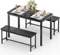 Dining Table Set for 4, Kitchen Table with 2 Benchs, Black | Modern Functional 3 Piece Space-Saving Dining Room Table Set for Apartment, Breakfast Nook, Small Space