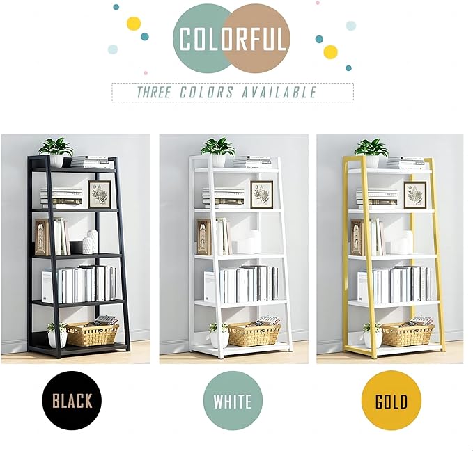 IOTXY 5 Tier Open Bookshelf - Steel and Wood Display Stand, 50CM Width Floor-Standing Bookcase, Gold