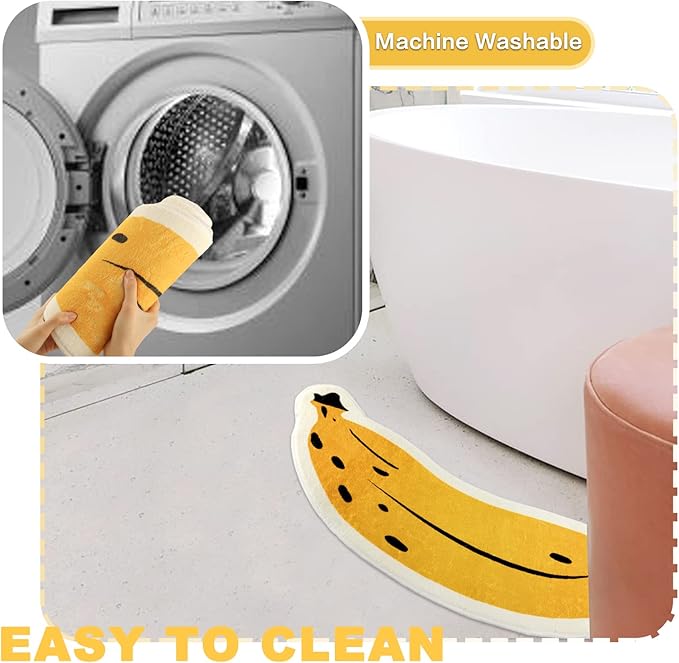 Banana Bath Rugs for Bathroom Non Slip Super Absorbent Bath Mat for Floor Bathmats Washable Yellow Cartoon Bathrugs Carpet Soft Shower Tub Rugs Thick Kitchen Doormat Home Decor 17.7x39.4inch/45x100cm