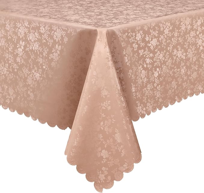 Smiry Rectangle Waterproof Heavy Duty Vinyl Tablecloths, 60 x 102 Inch | Wipeable Washable Floral Embossed Table Cover for Kitchen and Dining Room, Indoor & Outdoor Use, Tan