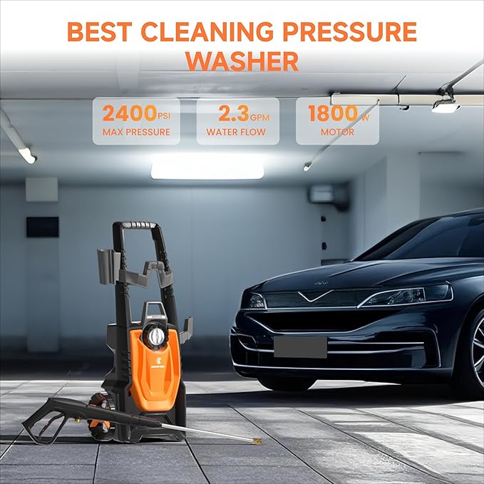 Giraffe Tools Pressure Washer, Max 2400 PSI, 2.3 GPM Electric Power Washer with 4 Quick-Connect Nozzles, Foam Cannon for Cars/Patios/Driveways/Fences