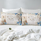 Erosebridal Beach Comforter Set, Ocean Themed Bedding Set Full Size Coastal Nature Duvet Sets Starfish Love Heart Bedding Comforters for Kids Boys Girls Teens Adult Bedroom Decor