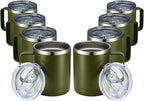 MEWAY 12oz Coffee Mug With Handle 8 Pack Bulk,Stainless Steel Insulated Travel Tumblers With Sliding Lid,Double Wall Vacuum Camping Cup for Hot & Cold Drinks Tea (Army Green,Set of 8)