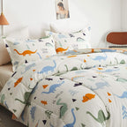Joyreap 3pcs Cotton Comforter Set for Kids, Dinosaur Twin Size Cotton Bedding Comforter for Boys Girls, White n Orange Reversible Design, Soft n Cozy Comforter for All Season- 68x88 inches