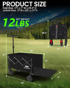 Collapsible Wagon, Foldable Wagon with Tailgate Extended, 360lbs Heavy Duty, Portable Lightweight Utility Wagon for Grocery, Camping, Garden, Sports, Black T